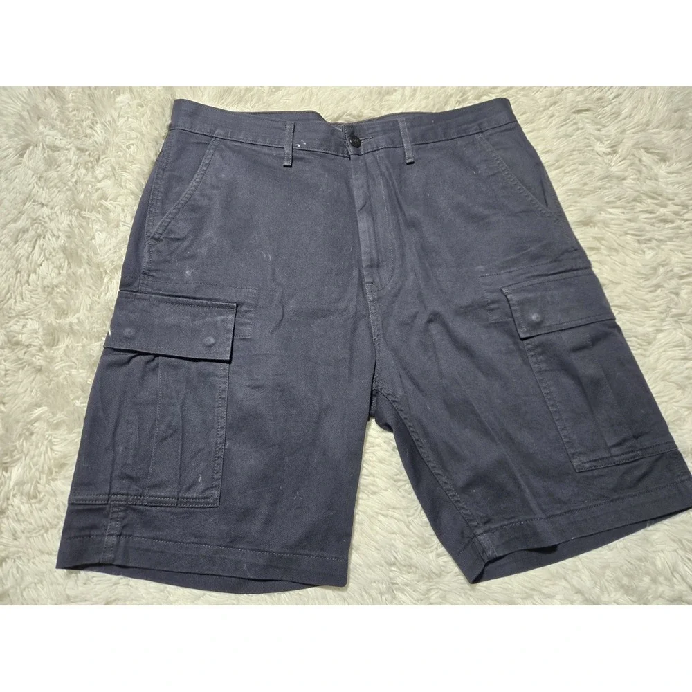 Levis Mens Navy Blue‎ Ripstop Cargo Shorts Size W34 Distressed Pockets